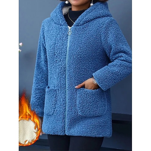 

Mujer Chaqueta de sherpa Chaqueta con capucha Mantiene abrigado Transpirable Calle Ropa Cotidiana Vacaciones Noche Cremallera Bolsillo Cremallera Sudadera Felpa Casual Estilo callejero Plano Ajuste