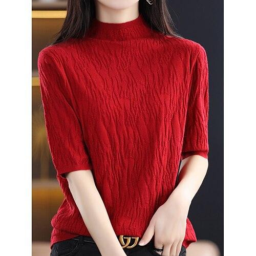 

Damen Pullover Rundhalsausschnitt Gerippt Stricken Wolle überdimensional Herbst Winter Standard Outdoor Täglich Verabredung Elegant Brautkleider schlicht Weich Halbe Ärmel Feste Farbe China rot