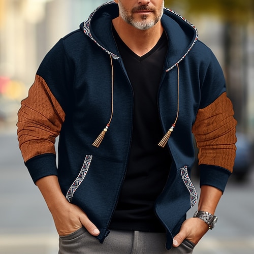 

Homens Moletom Full Zip Hoodie Preto Branco Azul Marinha Cinzento Escuro Com Capuz Bloco de cor Patchwork Desportos e Ar livre Diário Feriado Roupa de rua Legal Casual Primavera Outono Roupa