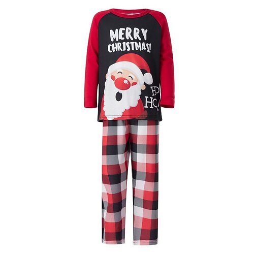 

Famille Noël Pyjamas Plaid Lettre Intérieur Imprimer Rouge manche longue Tenues maman et moi Actif Tenues assorties