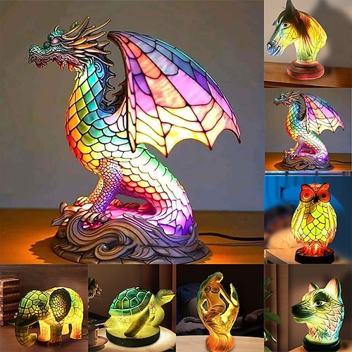 

Animal Table Lamp Series, Stained Resin Table Lamp Night Light, Stained Resin Animal Night Light, Stained Resin Lamp for Bedroom Animal Lovers Home Decor 1015CM/3.935.9INCH (3pcs Button Batteries)