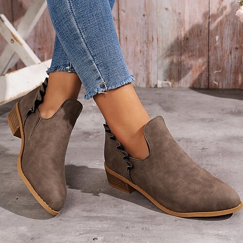 

Women's Boots Combat Boots Plus Size Outdoor Work Daily Booties Ankle Boots Block Heel Flat Heel Pointed Toe Elegant Vacation Vintage Faux Leather Loafer Black Grey