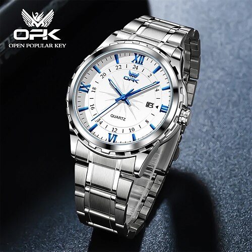 

Opk nova moda retro relógio de quartzo para homem à prova dwaterproof água calendário luminoso couro homem relógio de pulso luxo original masculino