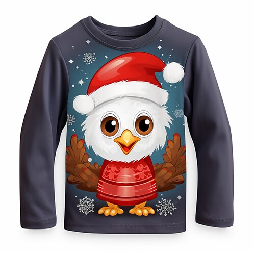 

Navidad niños 3d pollito camisa manga larga estampado 3d otoño invierno deportes moda ropa de calle poliéster niños 3-12 años cuello redondo al aire libre casual diario ajuste regular