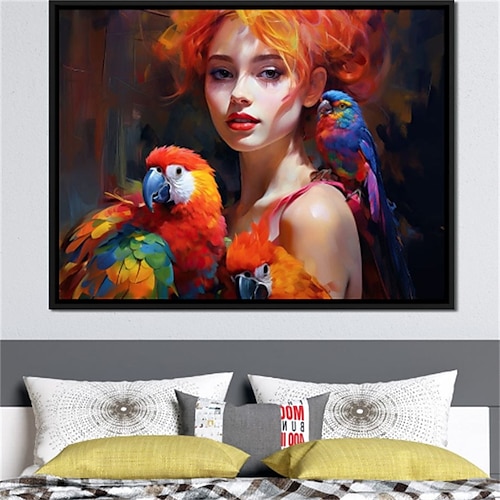 

People Wall Art Canvas Colorful Clown Girl with Parrot Magic Prints and Posters Portrait Pictures Decorative Fabric Painting For Living Room Pictures No Frame