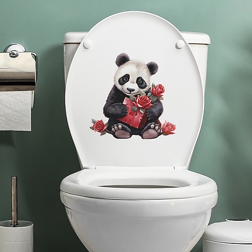 

1pc Valentine's Day Cartoon Animal Panda Toilet Sticker Background Wall Bathroom Decorative Wall Sticker