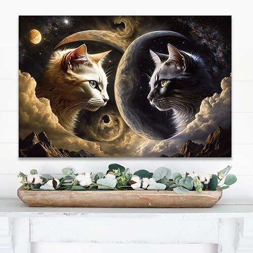 

Lienzo artístico de pared con animales, impresiones de dos gatos y carteles, imágenes de retrato, pintura decorativa de tela para cuadros de salón sin marco