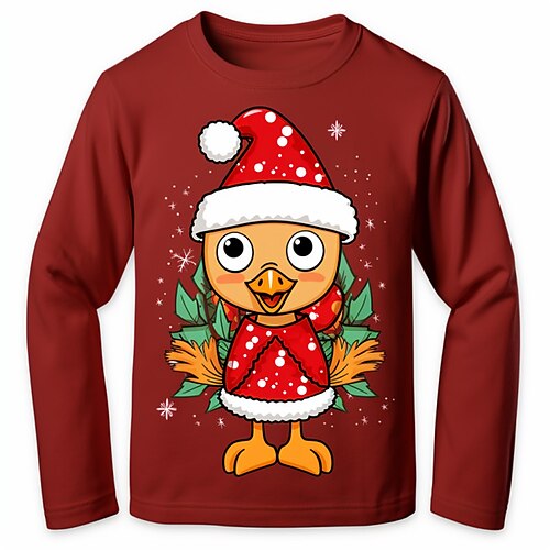 

Christmas Boys 3D Chick Shirt Long Sleeve 3D Print Fall Winter Sports Fashion Streetwear Polyester Kids 3-12 Years Crew Neck Outdoor Casual Daily Regular Fit