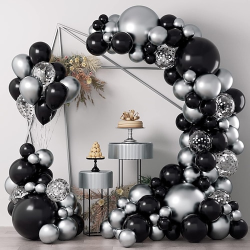 

86 Stück schwarzer, silberner, warmer Winter-Latex-Ballon aus Metall, geeignet für Neujahr, Weihnachten, Hochzeit, Geburtstag, Feier, Jubiläum, Party-Dekoration