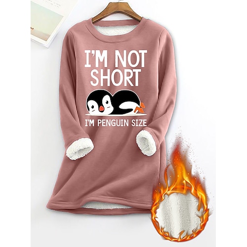 

Women's Thermal Shirt Letter Penguin Warm Comfort Soft Home Daily Bed Fleece Warm Breathable Crew Neck Long Sleeve Fall Winter Black Pink