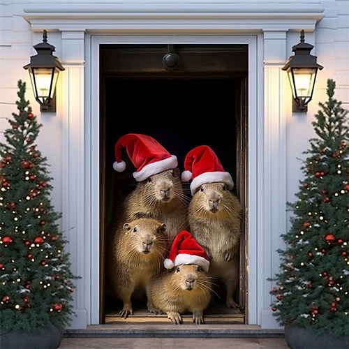 

Christmas Capybara Animal Xmas Door Covers Door Tapesty Door Curtain Decoration Backdrop Door Banner for Front Door Farmhouse Christmas Holiday Party Decor Supplies