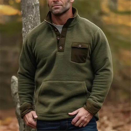 

Herren Sweatshirt Pullover Schwarz Armeegrün Marineblau Braun Stehkragen Glatt Tasche Sport Natur Täglich Festtage Vintage Strassenmode Basic Frühling Herbst Bekleidung Kapuzenpullover Sweatshirts