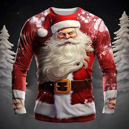 

Graphic Weihnachtsmann Modisch Designer Brautkleider schlicht Herren 3D-Druck T Shirt Sports Outdoor Festtage Ausgehen Weihnachten T-Shirt Rote Purpur Braun Langarm Rundhalsausschnitt Hemd Frühling