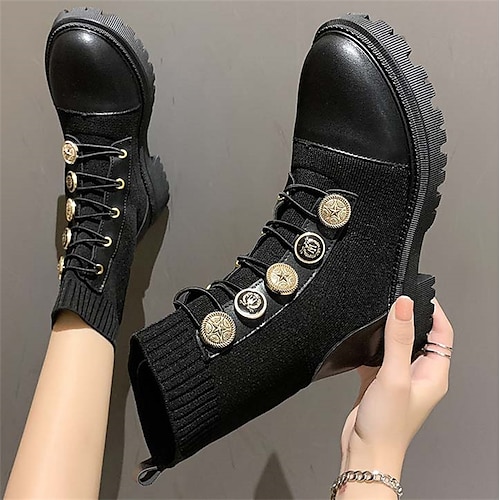 

Mulheres Botas Botas de botão Meias Botas Sapatos Confortáveis Ao ar livre Diário Côr Sólida Botas da panturrilha Inverno Botão Sem Salto Ponta Redonda Vintage Casual Minimalismo Couro Sintético