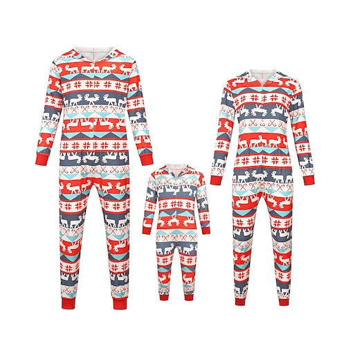 

Famille Noël Pyjamas Pyjamas de Noël mignons Intérieur Imprimer Beige manche longue Tenues maman et moi Actif Tenues assorties