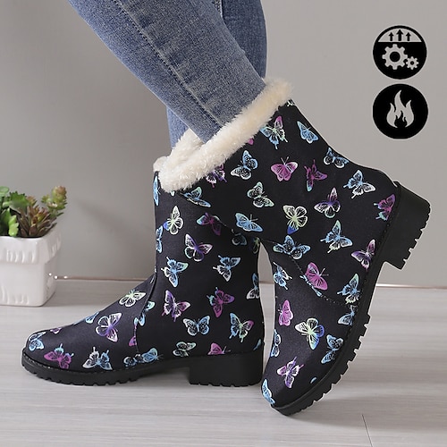 

Mulheres Botas Imprimir sapatos Tamanhos Grandes Festa Ao ar livre Diário 3D Bordado Forrada com Fleece Botas da panturrilha Inverno Salto de bloco Ponta Redonda Estilo bonito Casual Conforto