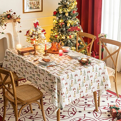 

Weihnachts-Schneemann-Tischdecke, rechteckig, wasserfeste Tischdecke, knitterfrei, Winter-Weihnachtsdekor-Tischdecke für Esszimmer, Patry, Familie