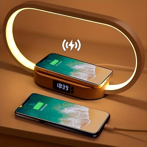 

Multifuncional carregador sem fio suporte relógio led lâmpada de mesa luz noturna porta usb estação carregamento rápido doca para iphone samsung