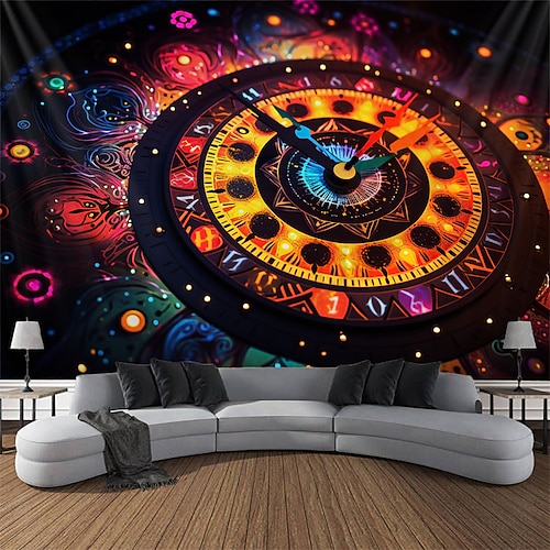 

Blacklight Tapestry UV Reactive Glow in the Dark Time Compass Misty Nature Landscape Hanging Tapestry Wall Art Mural for Living Room Bedroom