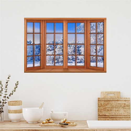 

Landschafts-Wandkunst-Leinwand, frische Schneedecke, gefälschtes Fenster, Illusionsposter, Drucke und Poster, Landschaftsbilder, dekorative Stoffmalerei für Wohnzimmer, Bilder ohne Rahmen