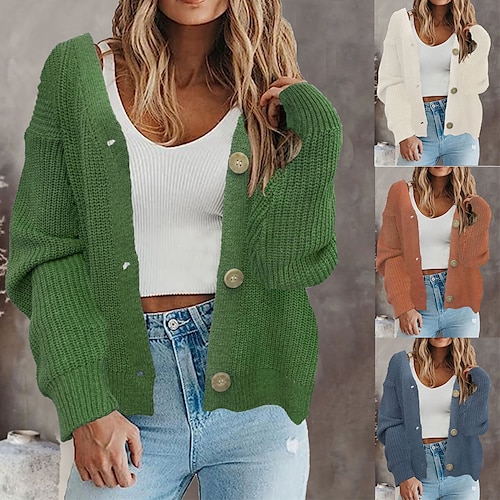 

Gilet Cardigan Femme Crocheté Tricoter Col V Polyester Bouton Tricoté Automne Hiver Normal Extérieur du quotidien Sortie Mode Vêtement de rue Décontractées manche longue Couleur unie blanc Bleu Orange