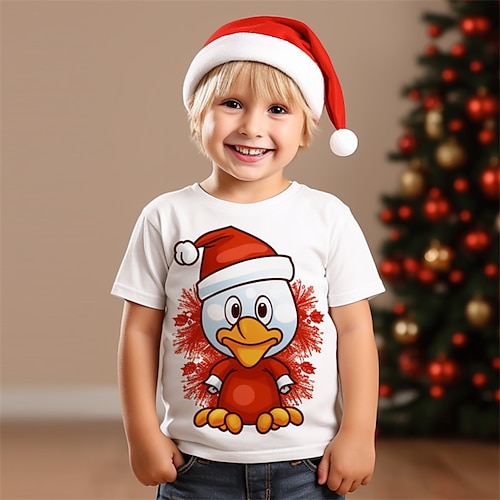 

Christmas Boys 3D Chick Shirt Short Sleeve 3D Print Fall Active Sports Fashion Polyester Kids 3-12 Years Outdoor Casual Daily Regular Fit