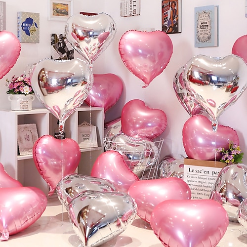 

1pcs Valentine's Day 13inch Foil Balloon Love Heart For Valentine's Day Pink Float Empty Room Romantic Arrangement Knot Proposal Birthday Heart Decoration.