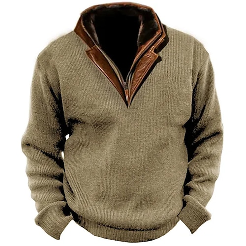 

Men's Pullover Knit Vintage Style Color Block Standing Collar Keep Warm Casual Daily Wear Vacation Clothing Apparel Fall & Winter Navy Blue Brown S M L