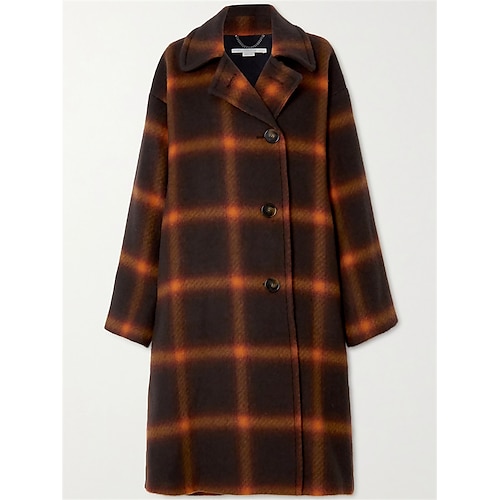 

Women's Long Coat Overcoat Plaid Winter Coat Single Breasted Laple Trench Coat Warm Heated Jacket with Pockets Orange