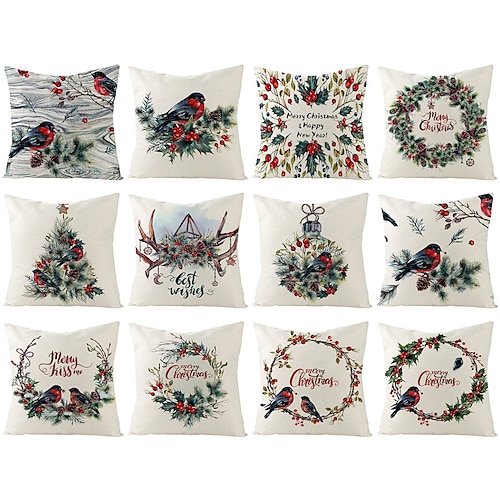 

Christmas Wreath Birds Xmas Decorative Toss Pillows Cover 1PC Soft Square Cushion Case Pillowcase for Bedroom Livingroom Sofa Couch Chair