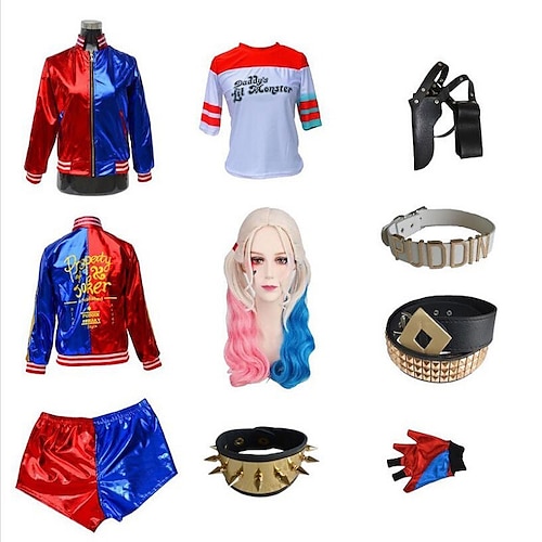 

Harley Quinn Joker Suicide Squad Cosplay Costume Outfits Women's Girls' Movie Cosplay Cosplay Costume Red Red (With Accessories) Coat Pants Bracelet Halloween Children's Day Polyester