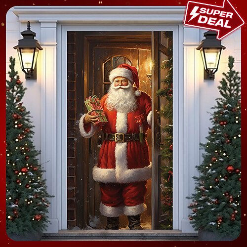 

Weihnachts-Santa-Türabdeckungen, Türteppich, Türvorhang, Dekoration, Weihnachtshintergrund, Türbanner für die Haustür, Weihnachten, Urlaub, Party-Dekoration, Zubehör