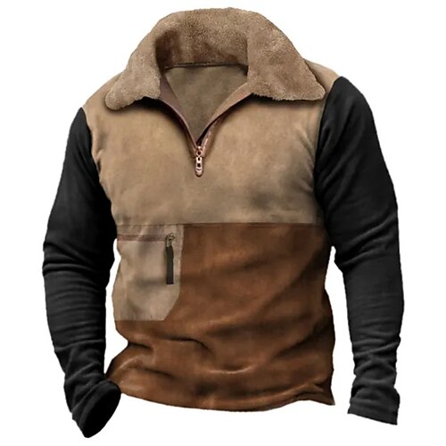 

Hombre Sudadera Sudadera con un cuarto de cremallera Marrón Media cremallera Bloque de color Retazos Deporte Diario Festivos Vintage Casual Vellón fino Otoño invierno Ropa Sudaderas con capucha