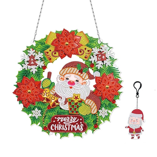 

DIY-Weihnachtskranz, Diamantmalerei, Windspiele, Weihnachtsdekorationen für zu Hause, hängende Bilder, Windspiele, Weihnachtsgeschenke