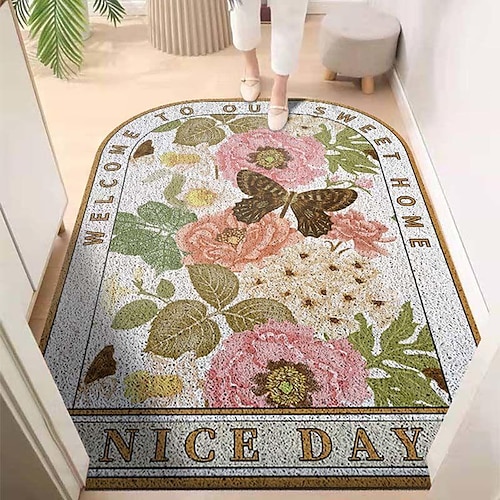 

Tapis de sol en cercle de soie vintage, paillasson d'entrée de maison, résistant à la saleté et à l'usure, paillasson en pvc de style américain