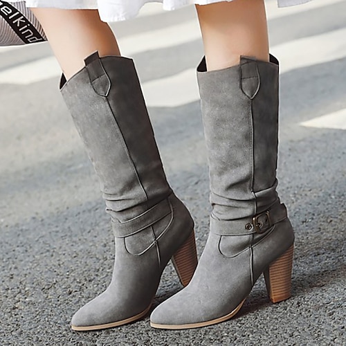 

Mulheres Botas Botas desleixadas Tamanhos Grandes Botas de salto Ao ar livre Diário Côr Sólida Botas Longas Inverno Salto Robusto Ponta Redonda Elegante Vintage Sensual Couro Ecológico zíper Preto