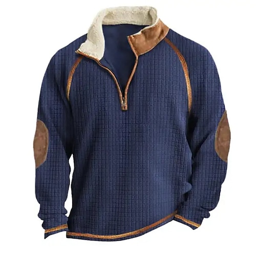 

Men's Sweatshirt Quarter Zip Sweatshirt Blue Standing Collar Plain Patchwork Sports Outdoor Daily Holiday Streetwear Basic Casual Fall Winter Clothing Apparel Hoodies Sweatshirts