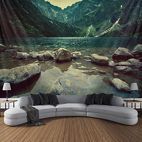 

Paisaje río rocas colgante tapiz arte de la pared gran tapiz mural decoración fotografía telón de fondo manta cortina hogar dormitorio sala de estar decoración