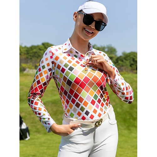 

Femme T-shirt POLO Chemise de golf Polo boutonné Respirable Séchage rapide Evacuation de l'humidité manche longue Vêtements de golf Top Standard Plaid Printemps Automne Tennis Le golf Pickleball