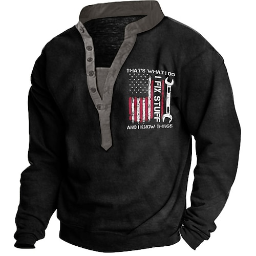 

Men's Sweatshirt Black Henley Graphic Prints Print 3D Casual 3D Print 3D Print Casual Spring Fall Winter Clothing Apparel Hoodies Sweatshirts