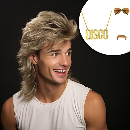 

perruque blonde de mulet|perruques drôles adultes pour hommes|perruque pop rock|perruque joe dirt pour les années 70|perruque des années 80 avec accessoires de costume