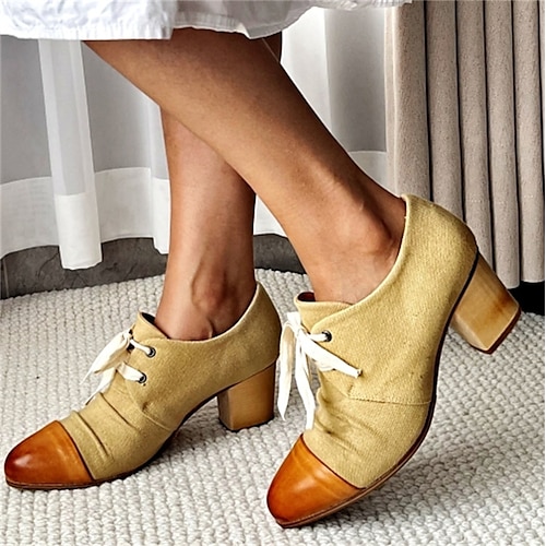 

Damen Absätze Pumpen Outdoor Bullock Schuhe Übergrössen Vintage-Schuhe Party B¨¹ro Täglich Winter Kätzchen-Ferse Runde Zehe Elegant Brautkleider schlicht Minimalismus Leinen Kunstleder Feste Farbe