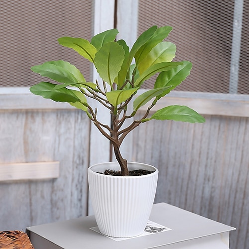 

Planta en maceta de hoja perenne de hoja de rábano simulada, adecuada para decorar salas de estar, oficinas, hoteles, mesas y alféizares, 1 ud.