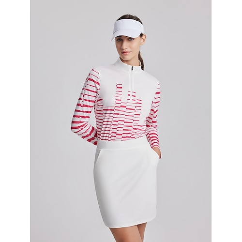 

Femme T-shirt POLO Chemise de golf Respirable Séchage rapide Evacuation de l'humidité manche longue Vêtements de golf Top Standard Zippé Col Montant Rayure Printemps Automne Tennis Le golf Pickleball