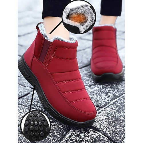 

Mujer Botas Botas de nieve Tallas Grandes Diario Forrado con Lana Botines Botines Tacón Plano Dedo redondo Felpa Casual Confort Tela Elástica Banda Elástica Color sólido Negro Rojo Café