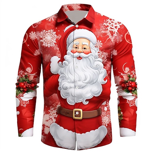 

Papai Noel Casual Homens Camisa Social Roupa Diária Para Noite Outono inverno Aberto para a Lateral Manga Longa Branco, Vermelho, Vinho S, M, L Tecido elástico de 4 vias Camisa Natal