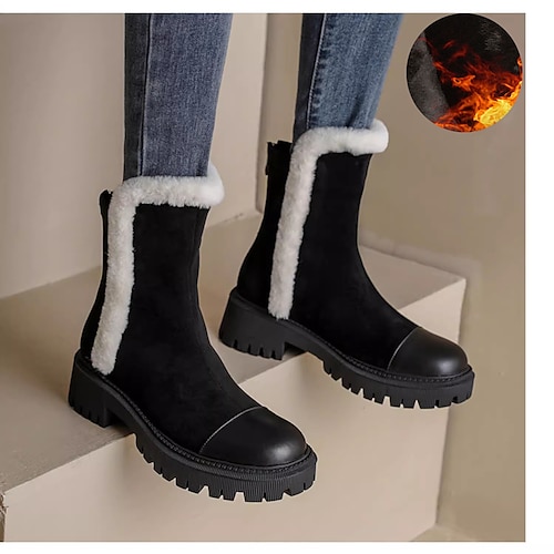 

Femme Bottes Bottes de neige Bottes d'hiver Intérieur du quotidien Couleur unie Bottines Bottines Hiver Fermeture Talon Bottier Bout rond Décontractées Confort Minimalisme Nylon Fermeture Brun fonc
