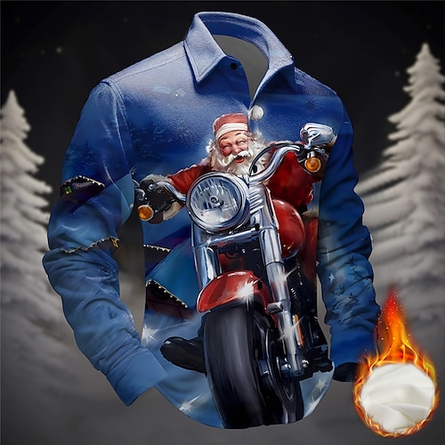 

Santa Claus Christmas Tree Casual Men's Shirt Fleece Shirt Daily Wear Vacation Going out Fall & Winter Turndown Long Sleeve Navy Blue, Dark Blue S, M, L Fleece Shirt Christmas