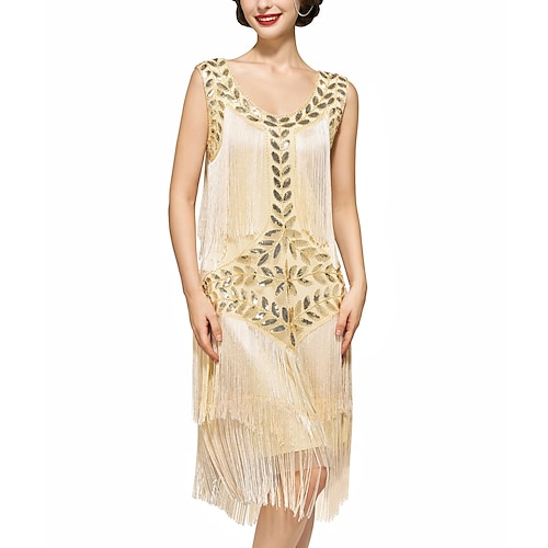 gold charleston dress 1920s Fringe & Sequin Flapper Dress