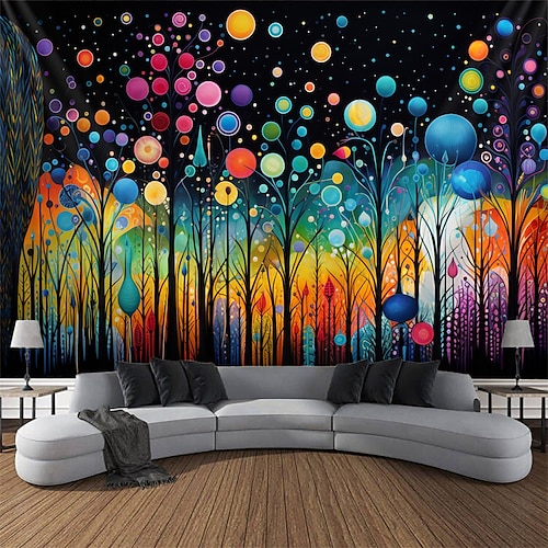 

Blacklight Tapestry UV Reactive Glow in the Floral Forest Trippy Misty Nature Landscape Hanging Tapestry Wall Art Mural for Living Room Bedroom